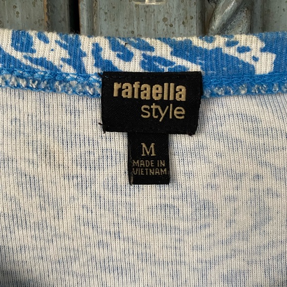 Turquoise/white cotton sweater w/ buttons down the front and 3/4 sleeve - Picture 3 of 7